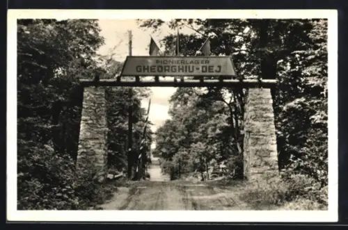 AK Straussberg /Sondershausen, Pionierlager Gheorghiu Dej, Haupteingang
