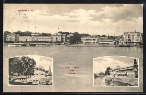 AK Biebrich a. Rh., Hotel Nassau und Krone, Rheinansicht