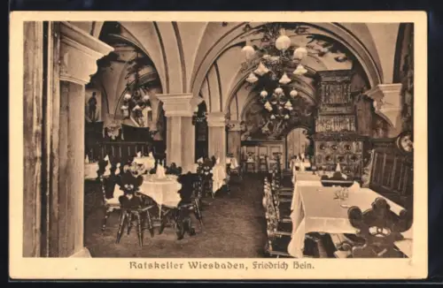 AK Wiesbaden, Gasthaus Ratskeller Friedrich Hein, Innenansicht