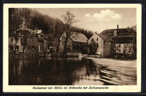 AK Mittweida, Restaurant mit Mühle, Zschopaupartie