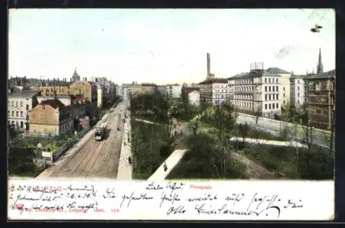 AK Leipzig, Flossplatz, Strassenbahn, Wohnhäuser
