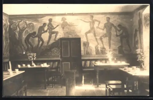 AK Tännich /Remda, Friedrich Ebert Heim, Alfred Hanf Raum, Wandgemälde, Speisesaal