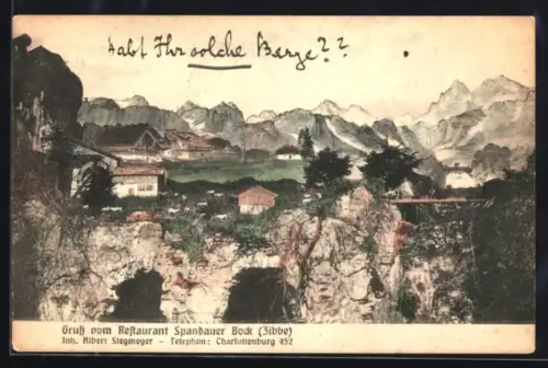 AK Berlin-Charlottenburg, Restaurant Spandauer Bock (Zibbe), Inh. Albert Stegmeyer, Gebirgslandschaft