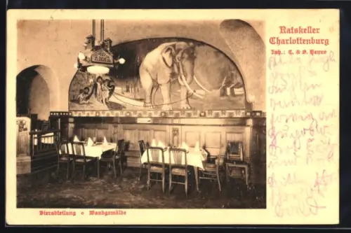 AK Berlin-Charlottenburg, Gasthaus Ratskeller Heyne, Bierabteilung, Wandgemälde