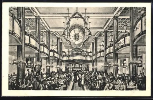 Künstler-AK Berlin-Charlottenburg, Gasthaus Tauentzien-Palast, Innenansicht, Inh. Heinrich Braun