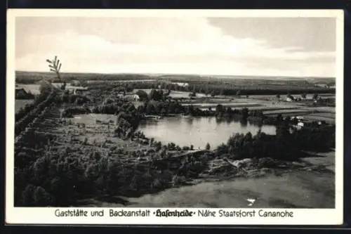 AK Langenhagen, Gasthaus und Badeanstalt Hasenheide mit Umgebung, Nähe Staatsforst Cananohe