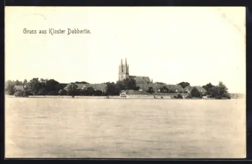 AK Dobbertin, Klosteranlage und Ortsansicht vom Wasser aus