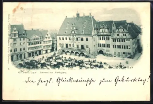 AK Heilbronn, Rathaus mit Marktplatz aus der Vogelschau