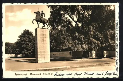 AK Dortmund, Ehrenmal 1914-1918, Reiterstandbild