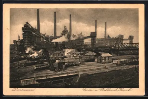 AK Dortmund, Eisen- und Stahlwerk Hoesch aus der Vogelschau