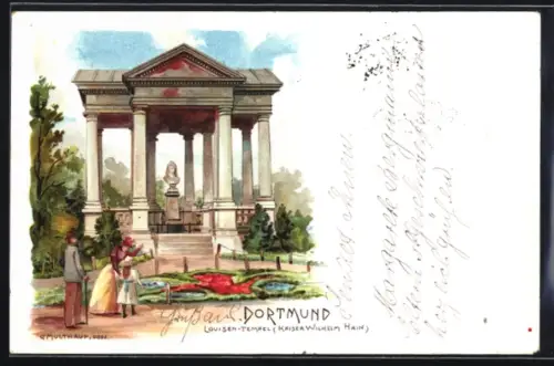 Lithographie Dortmund, Louisen-Tempel im Kaiser-Wilhelm-Hain