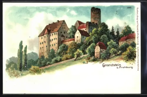 Lithographie Gnandstein b. Frohburg, Burg Gnandstein