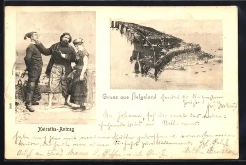 AK Helgoland, Ansicht der Insel und Heiraths-Antrag