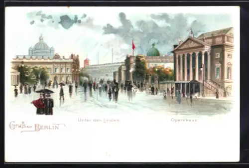 Lithographie Berlin, Unter den Linden, Opernhaus