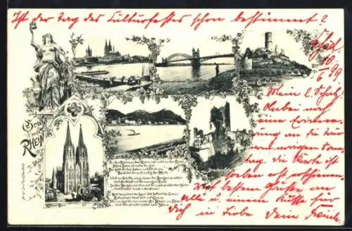 AK Köln, Dom, Rheinpanorama, Hohenzollernbrücke, Drachenfels