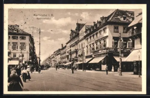 AK Karlsruhe i. B., Kaiserstrasse mit Geschäften