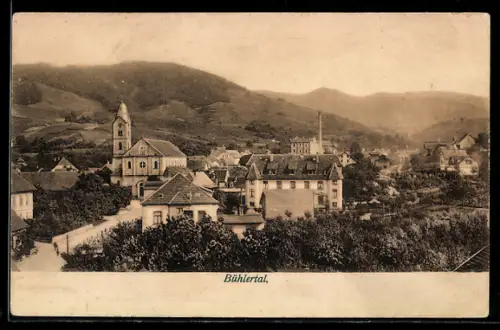 AK Bühl /Bühlertal, Strassenpartie mit Kirche