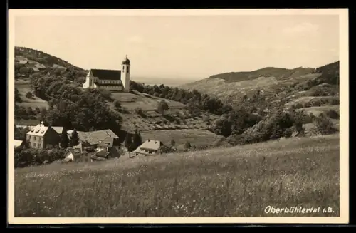 AK Oberbühlertal i. B., Panorama mit Kirche