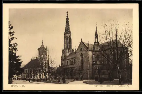 AK Bühl i. B., Katholische Kirche und Rathaus