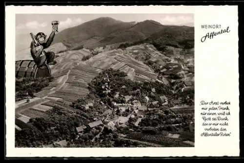 AK Affental, Gasthaus zum Auerhahn, Affe mit Weinglas
