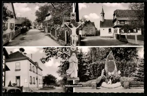 AK Hildmannsfeld /Bühl, Gasthaus zur Blume, Kapelle, Grabmal