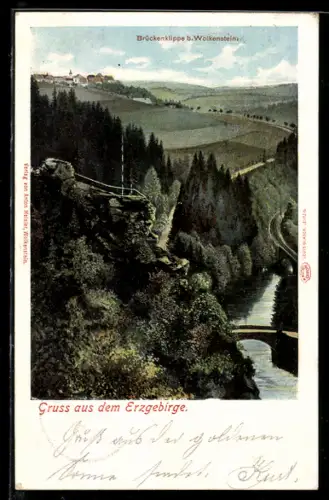 AK Wolkenstein /Erzgebirge, Brückenklippe, Fluss, Landschaft