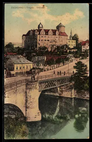 AK Zschopau i. Erzgeb., Schloss und Brücke