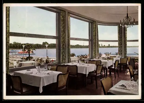 AK Hannover, Gasthaus Maschsee H. Lange, Innenansicht, Seeblick