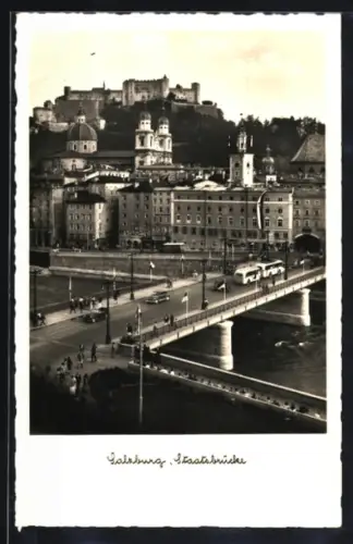AK Salzburg, Staatsbrücke mit Festung Hohensalzburg