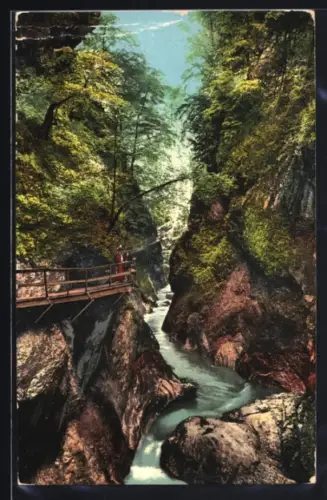 AK Dornbirn, Gütle, Alploch, Teilansicht mit Holzsteg und Gebirgsbach