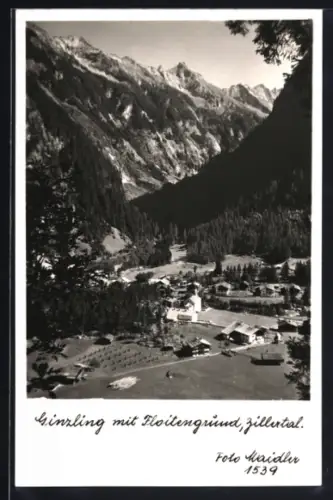 AK Ginzling /Zillertal, Ort mit Floitengrund aus der Vogelschau