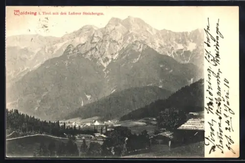 AK Waidring i. Tirol, Ortsansicht mit den Loferer Steinbergen