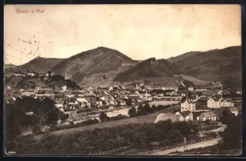 AK Bruck a. Mur, Gesamtansicht mit Bergen