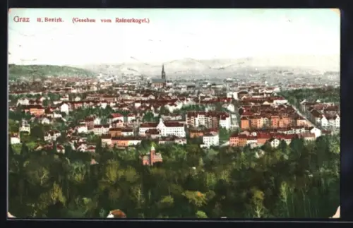 AK Graz, Ortsansicht und Kirchturm, Panorama vom Rainerkogel