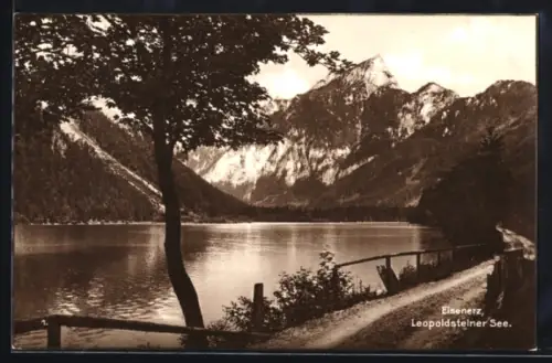 AK Eisenerz, Leopoldsteiner See mit Uferstrasse