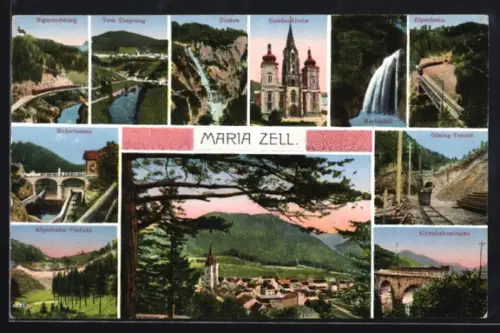 AK Mariazell, Gnadenkirche, Alpenbahn, Zinken