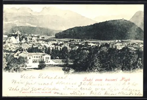 AK Ischl, Blick vom kaiserlichen Park auf den Ort