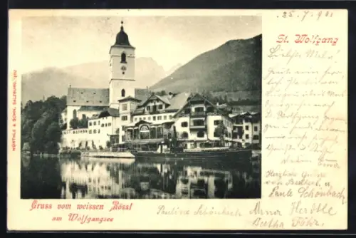 AK St. Wolfgang am Wolfgangsee, Weisses Rössl, Ortsansicht mit Kirche und See