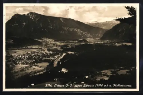 AK Goisern /O. Ö., Ortsansicht mit Sarstein und Hallstättersee