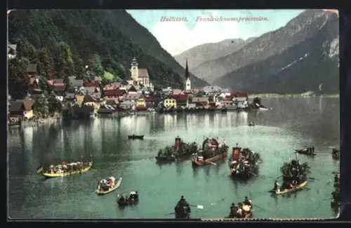 AK Hallstatt, Fronleichnamsprozession auf dem See