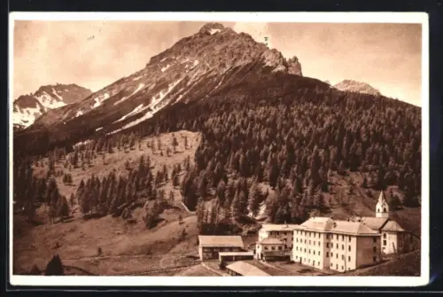 AK Maria Waldrast, Wallfahrtskirche und Pilgerhaus, Serles-Panorama