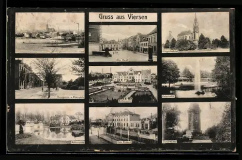 AK Viersen, Kaiserliches Postamt, Rathausplatz, Bismarcksäule