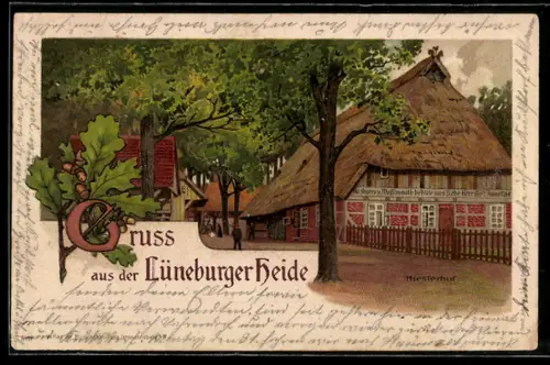 Lithographie Hermannsburg / Lüneburger Heide, am Hiesterhof