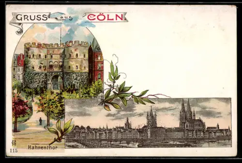 Lithographie Köln, Hahnentor, Panorama