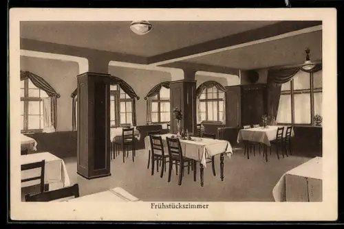 Künstler-AK Füssen /Bayr. Allgäu, Hotel Sonne, Frühstückszimmer, Innenansicht