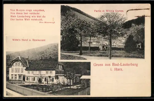 AK Bad-Lauterberg i. Harz, Hotel und Restaurant Witte, Partie in Wittes Garten