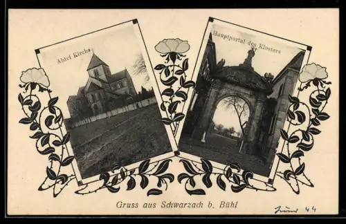 AK Schwarzach b. Bühl, Abtei-Kirche, Hauptportal des Klosters