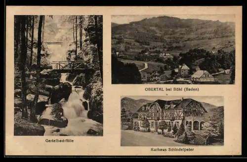 AK Bühl /Baden, Obertal, Kurhaus Schindelpeter, Gertelbachfälle, Ortspartie