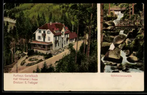 AK Bühlerthal i. Baden, Kurhaus Gertelbach, Gertelbachwasserfälle