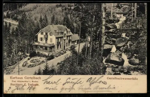 AK Bühlertal, Hotel Kurhaus Gertelbach, Gertelbachwasserfälle
